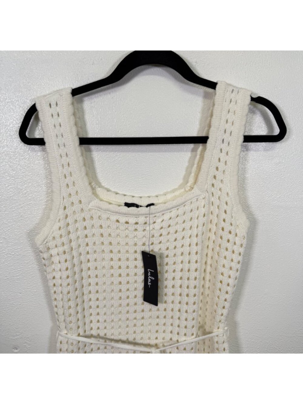 NWT Lulus Sunshine Babe Ivory Knit Crochet Midi Sweater Dress Retro Chic Large - Picture 13 of 16